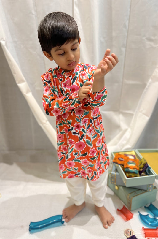 Orange floral kurta