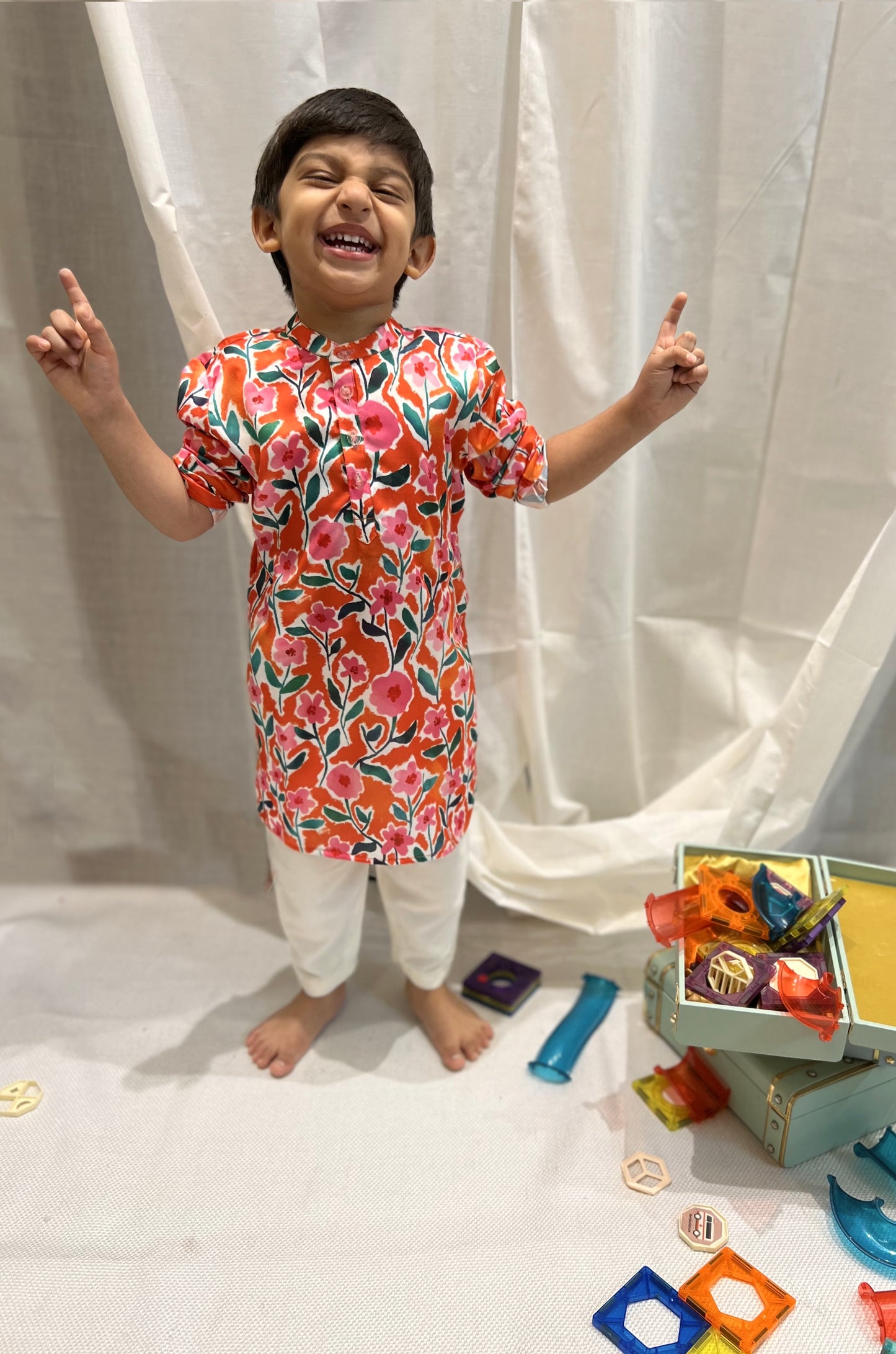 Orange floral kurta