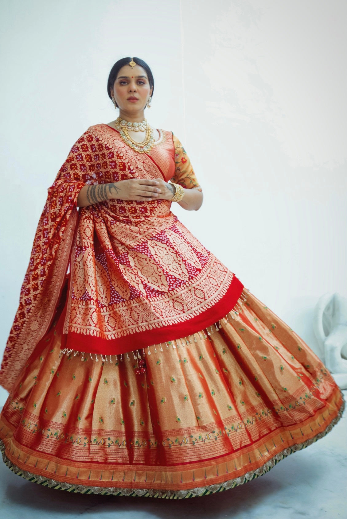 Golden Red Lehenga choli