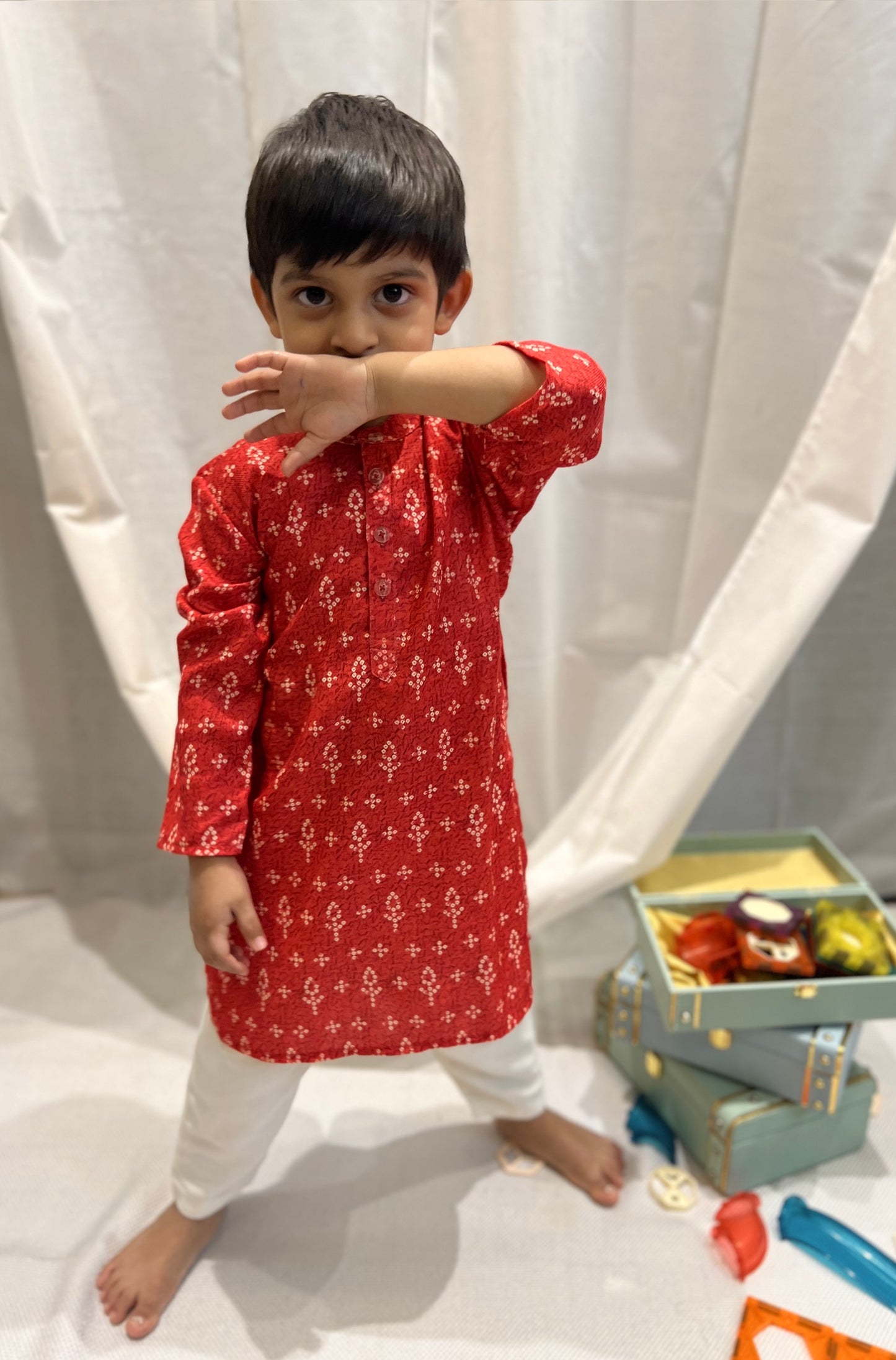 Red bandhani kurta