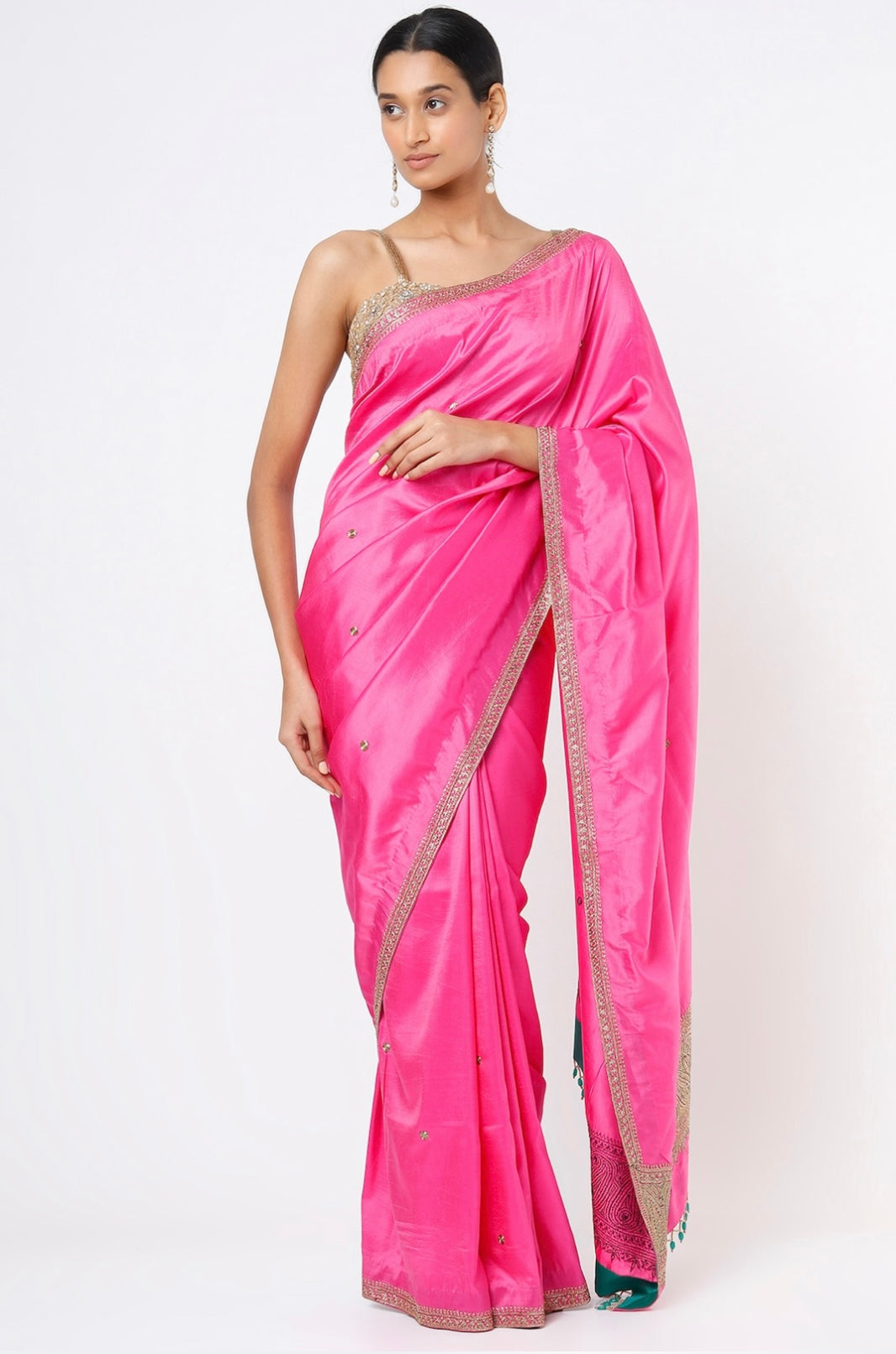 Fuchsia Embroidered Handcrafted Saree Set