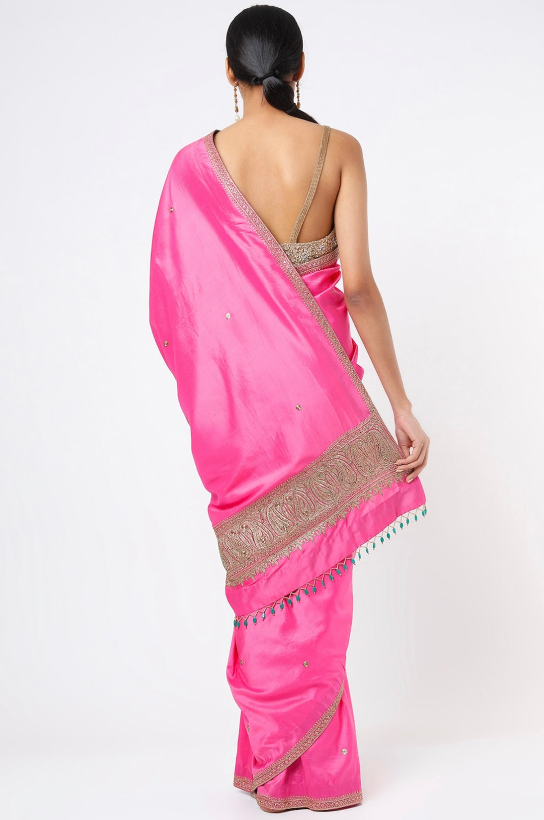 Fuchsia Embroidered Handcrafted Saree Set