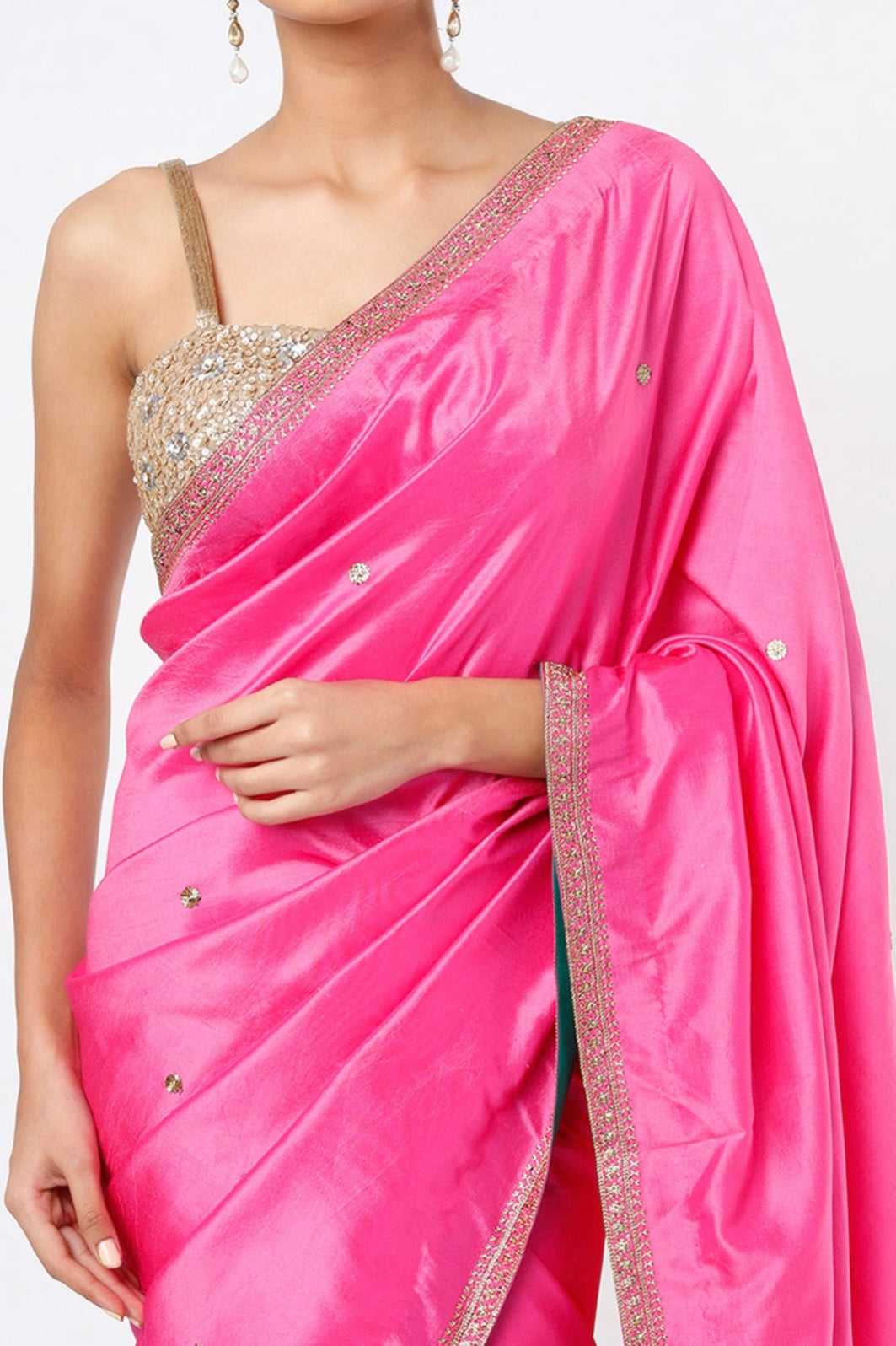 Fuchsia Embroidered Handcrafted Saree Set