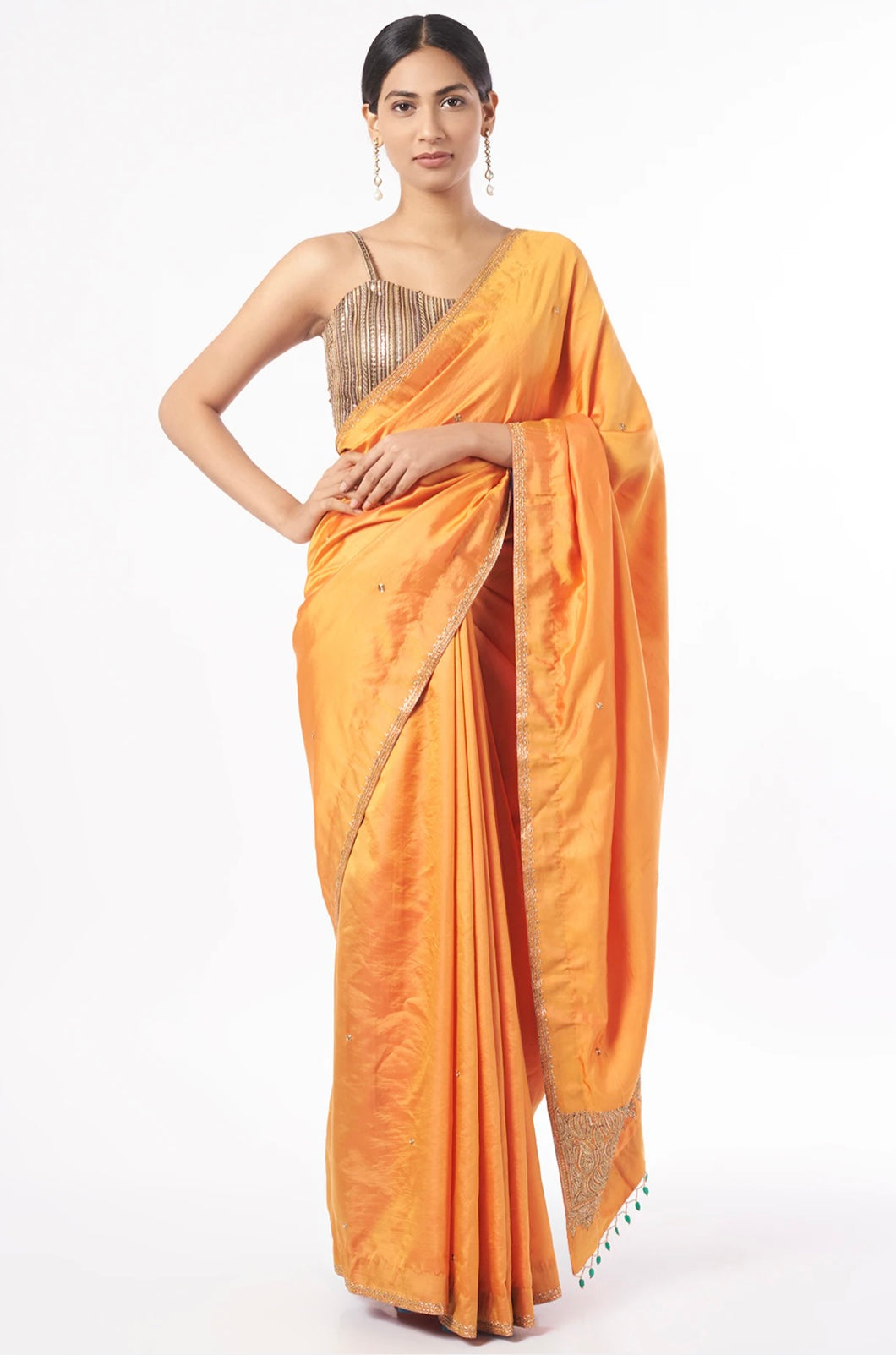 Orange Embroidered Saree Set
