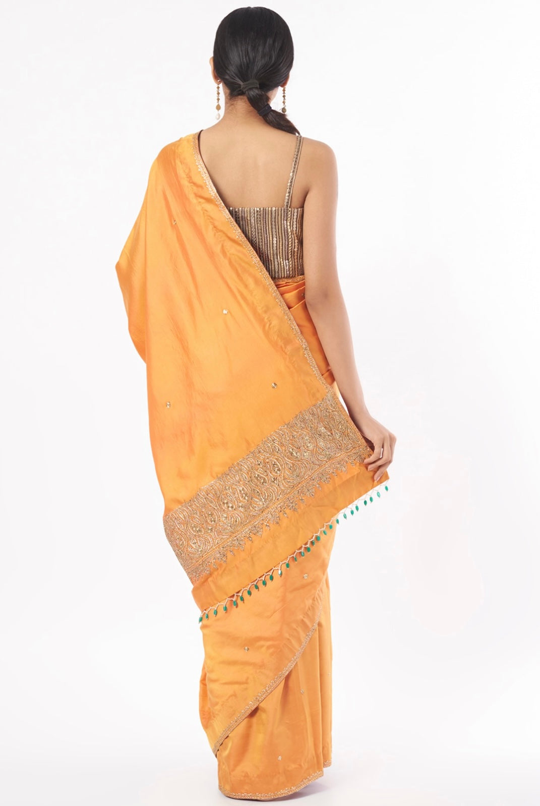 Orange Embroidered Saree Set