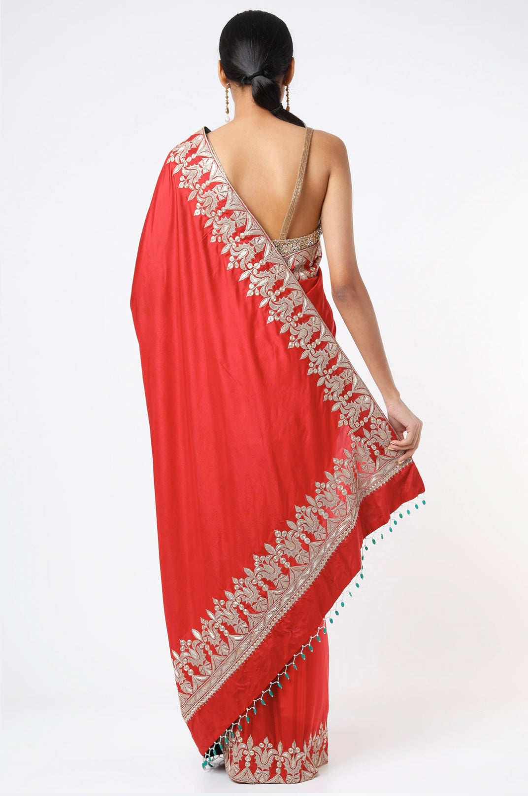 Red Embroidered Handcrafted Saree Set