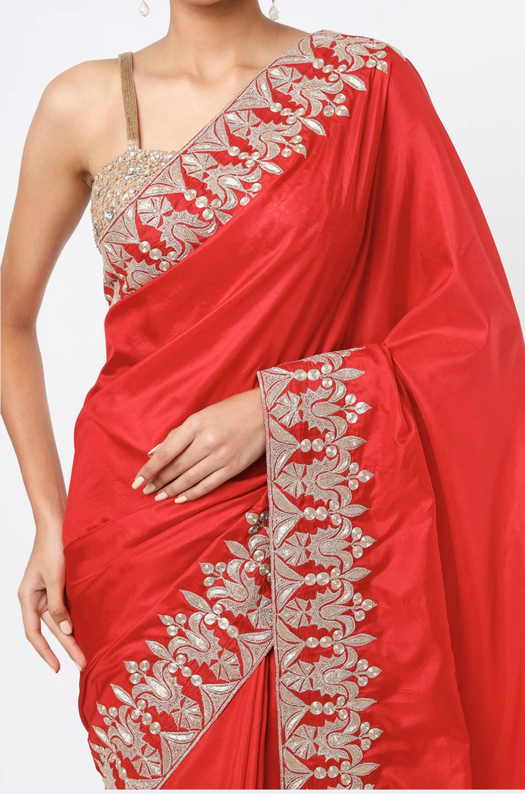 Red Embroidered Handcrafted Saree Set