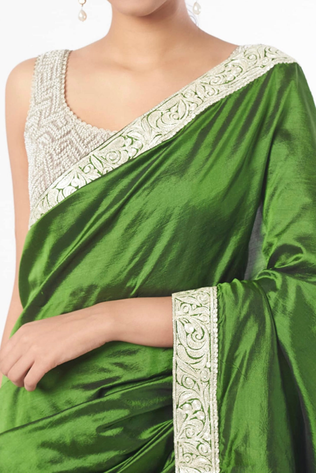 Mehendi Green Embroidered Saree Set