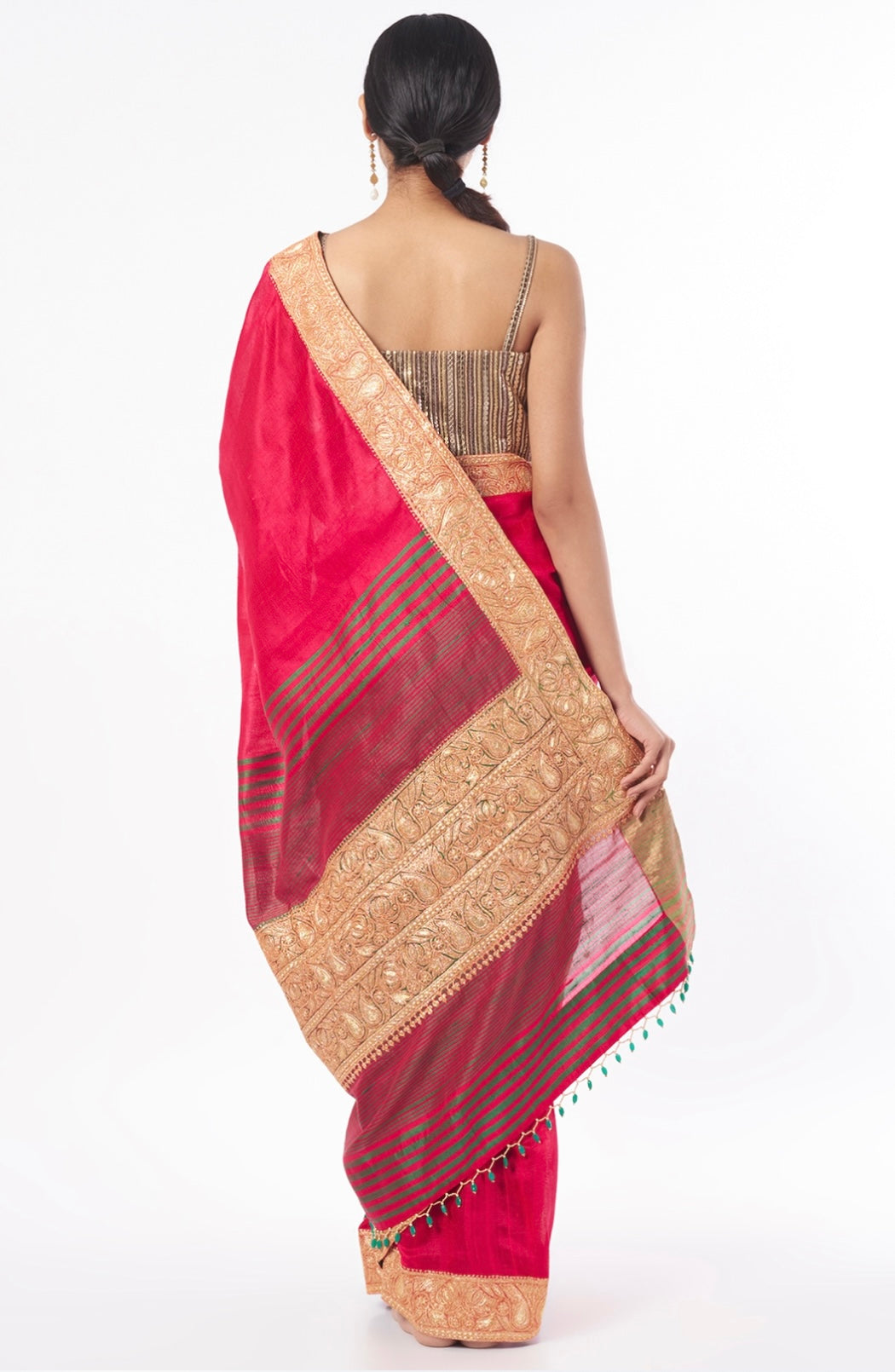 Clear Red Embroidered Saree Set