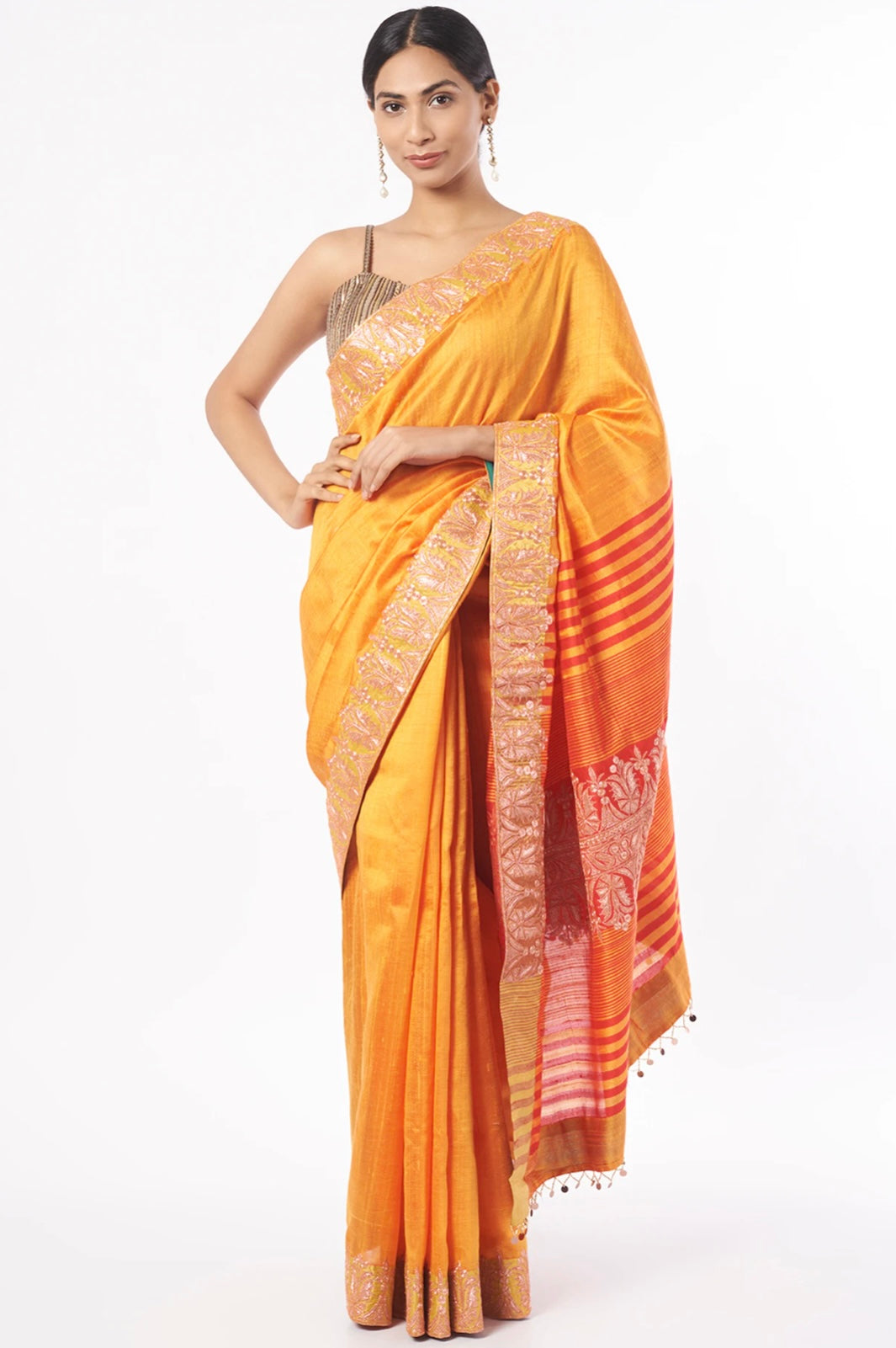 Citrus Yellow Embroidered Saree Set