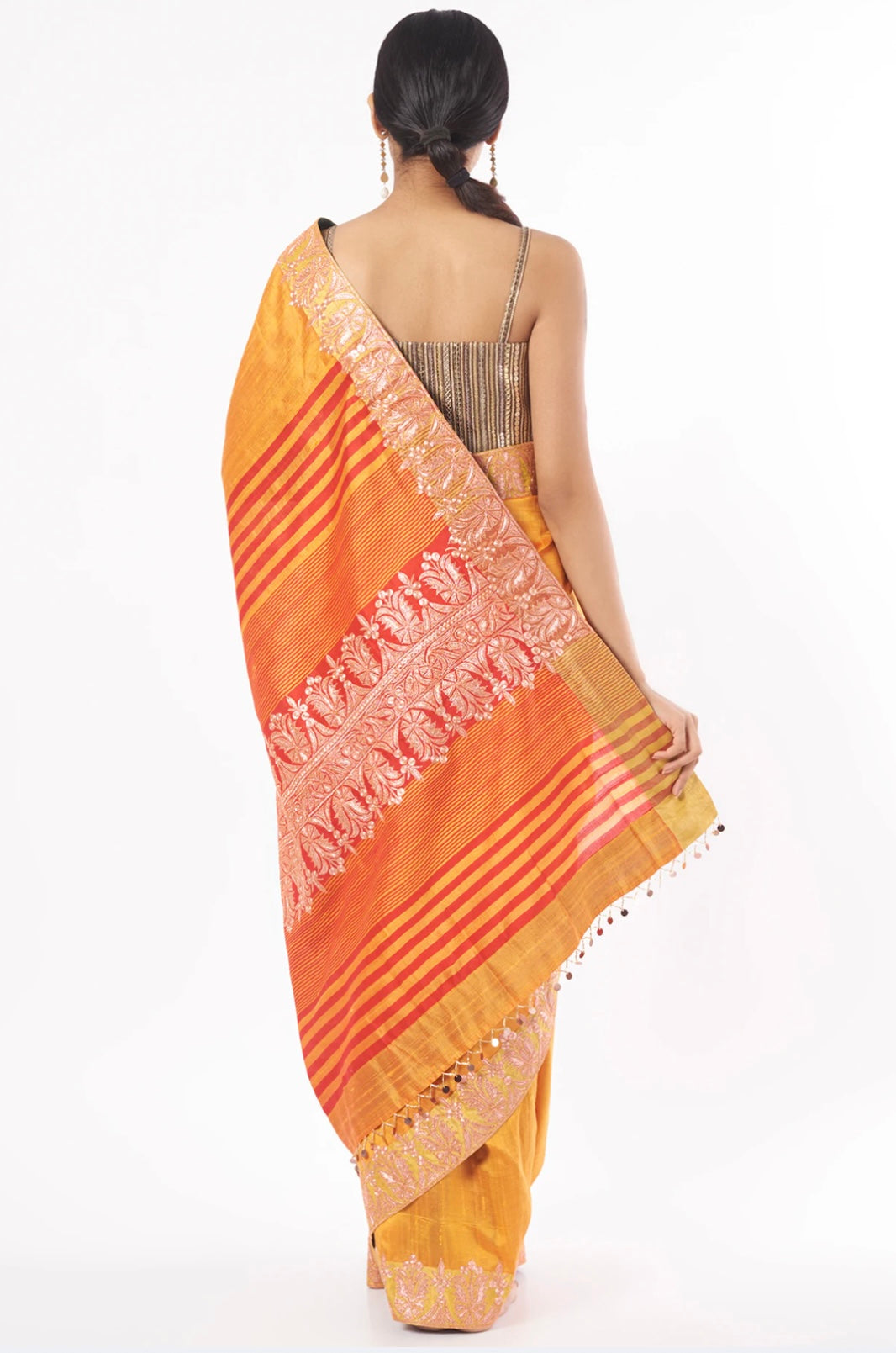 Citrus Yellow Embroidered Saree Set