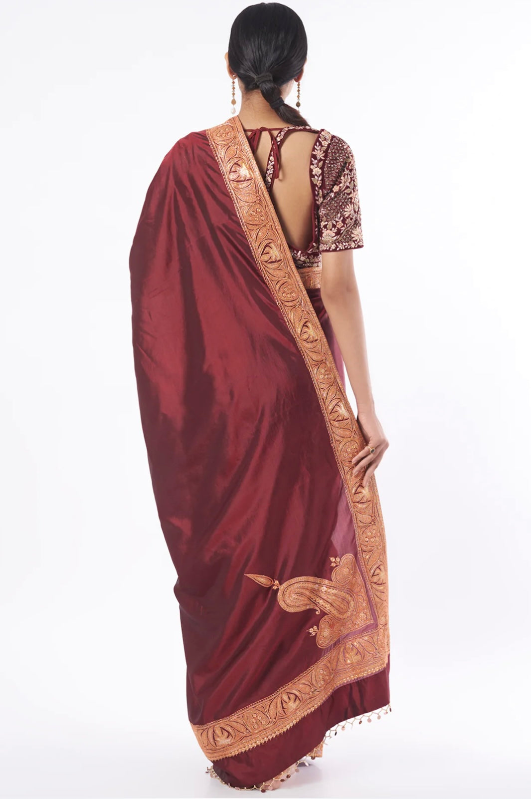 Deep Red Embroidered Saree Set