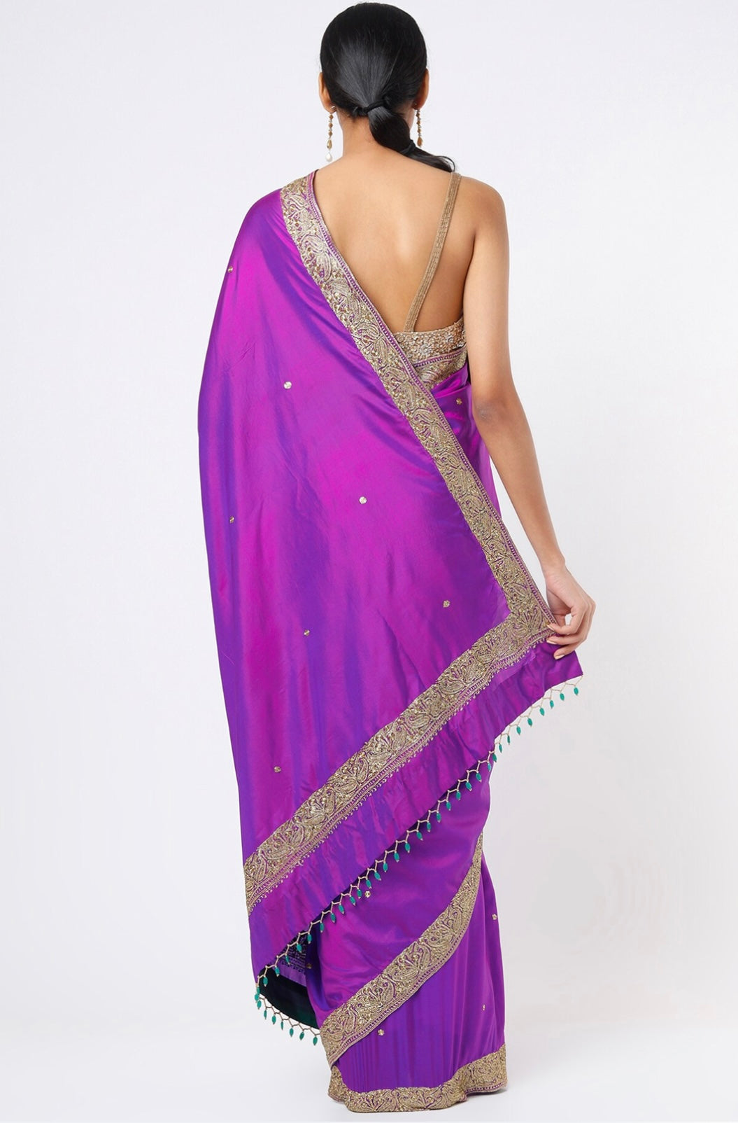 Purple Embroidered Handcrafted Saree Set