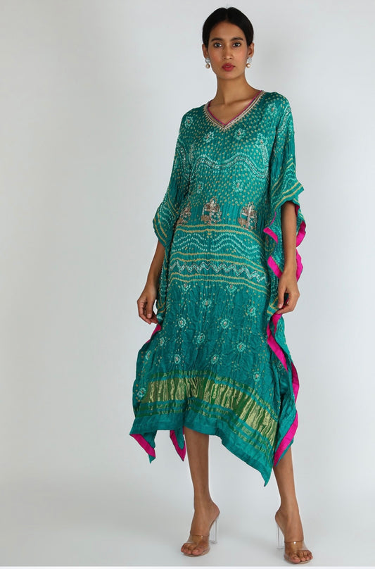 Peacock Blue Embroidered Kaftan