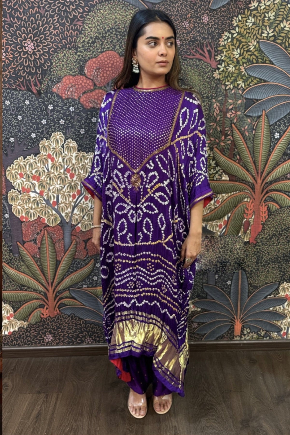 Purple abha bandhani kaftan