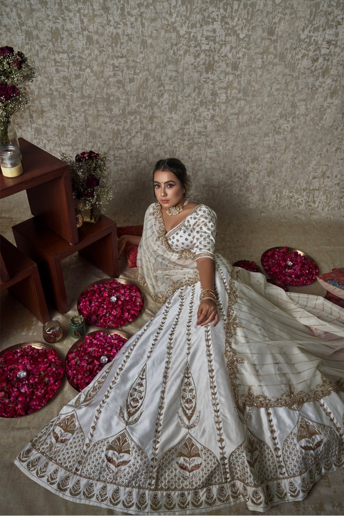 White wedding bridal lehenga