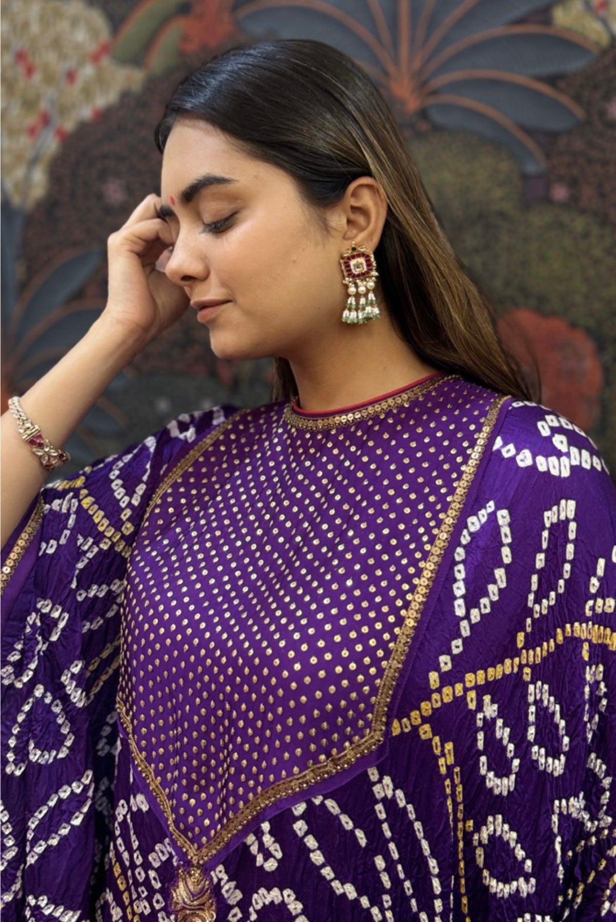 Purple abha bandhani kaftan