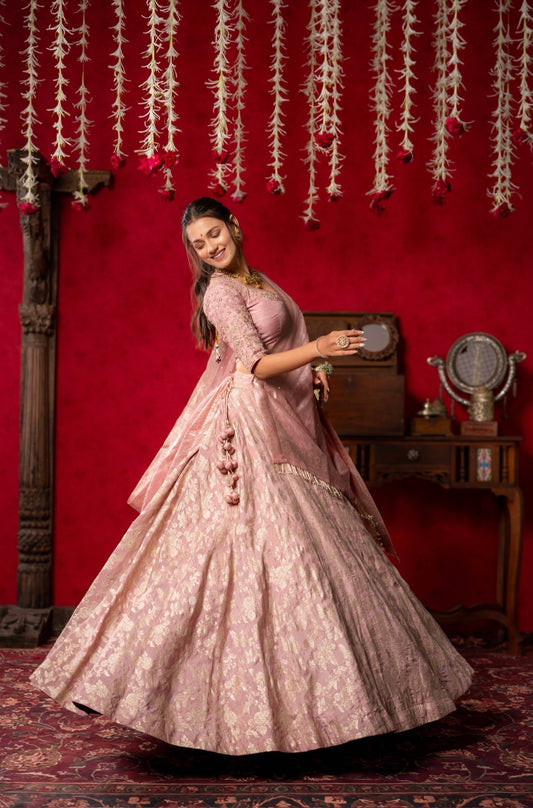 Dull rose pink wedding lehenga