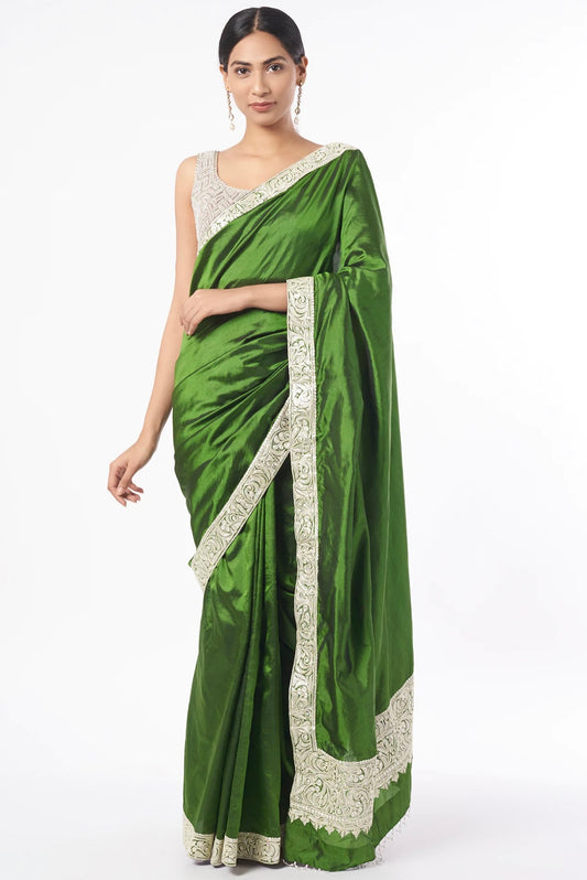 Mehendi Green Embroidered Saree Set