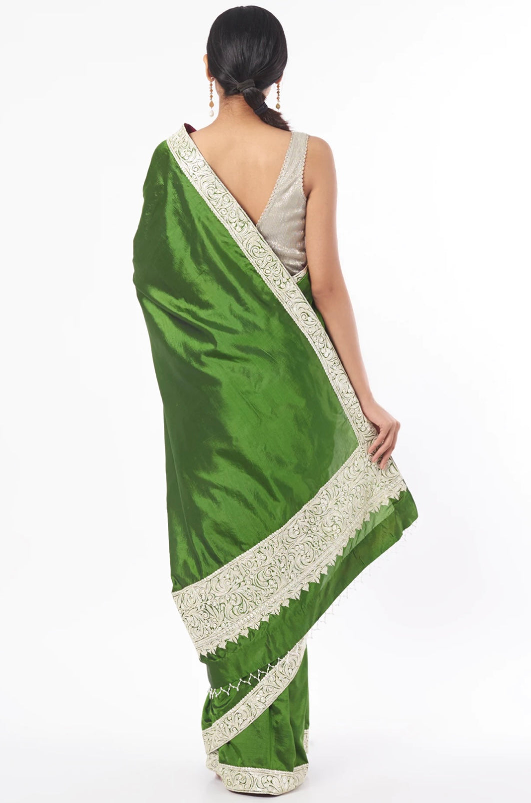 Mehendi Green Embroidered Saree Set