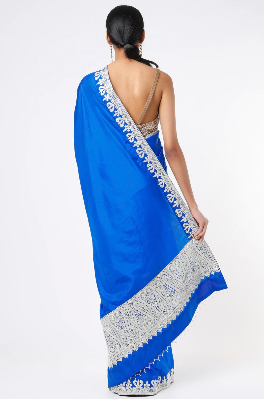 Cobalt Blue Embroidered Handcrafted Saree Set