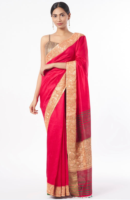 Clear Red Embroidered Saree Set