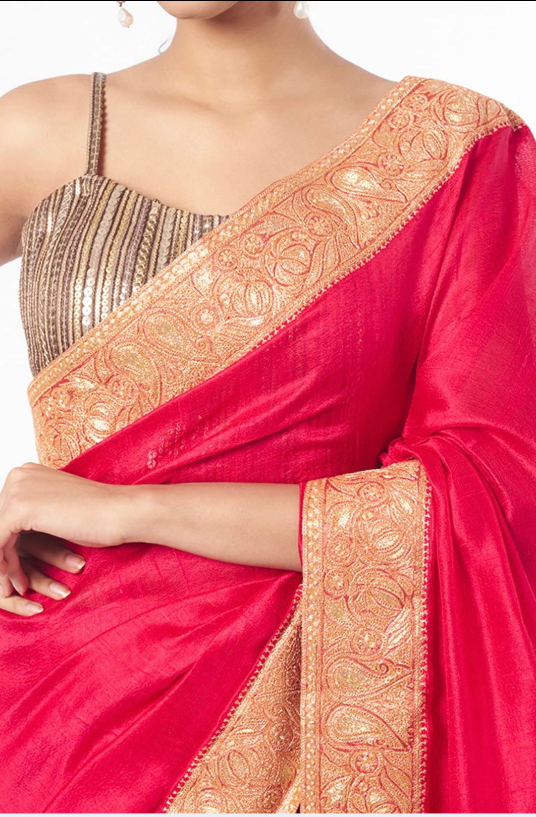 Clear Red Embroidered Saree Set