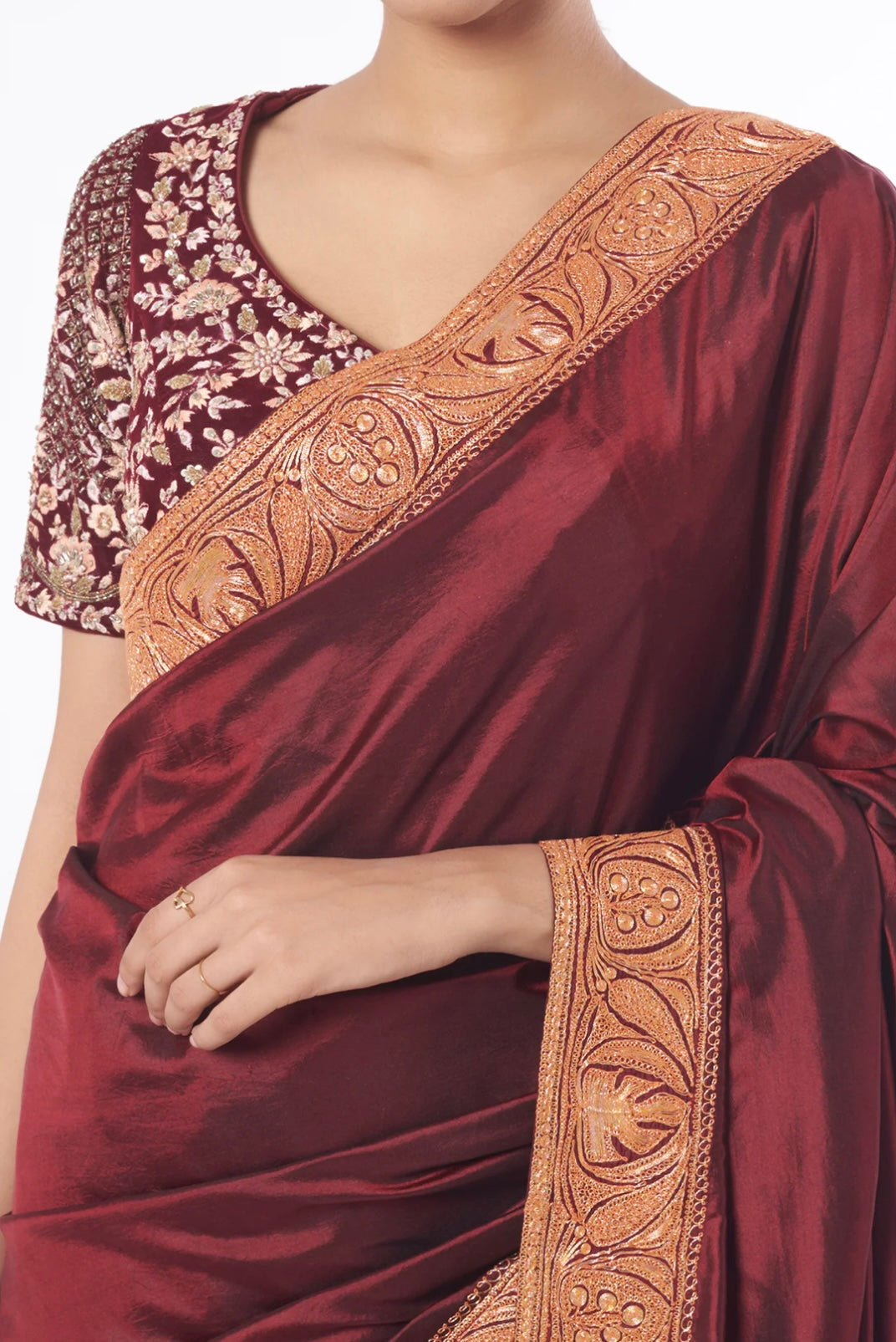 Deep Red Embroidered Saree Set