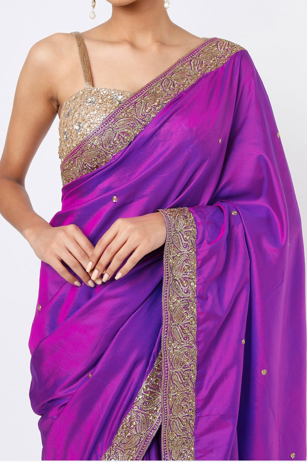 Purple Embroidered Handcrafted Saree Set