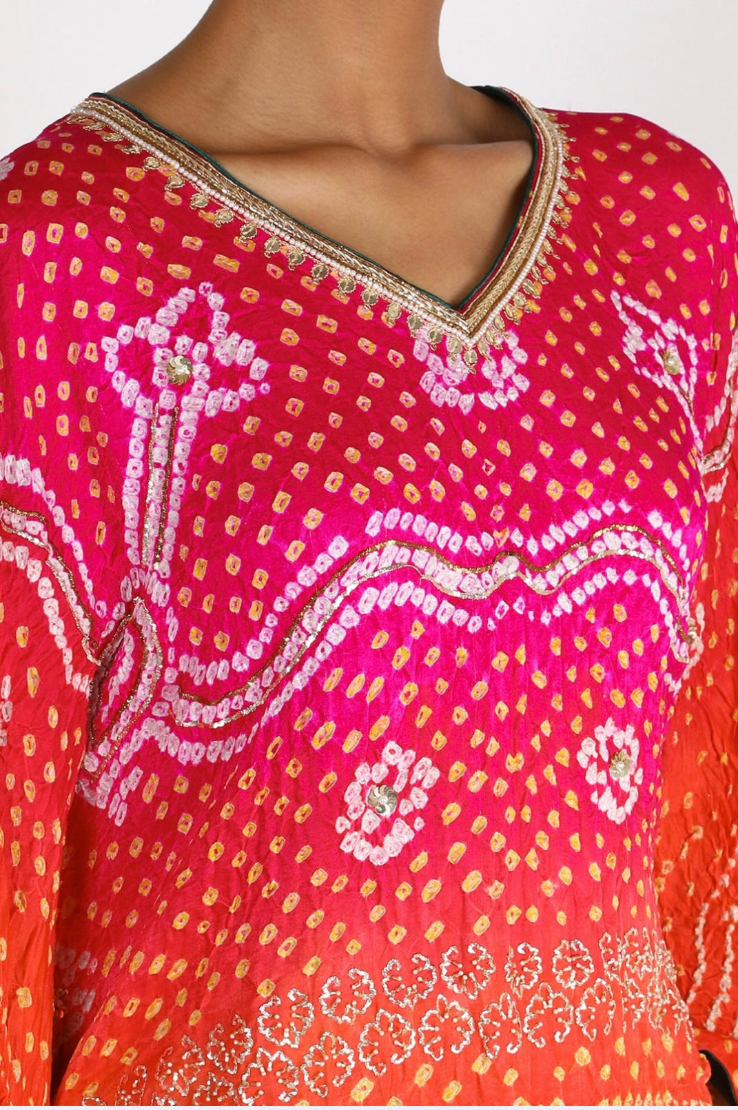 Orangish Red Embroidered Kaftan