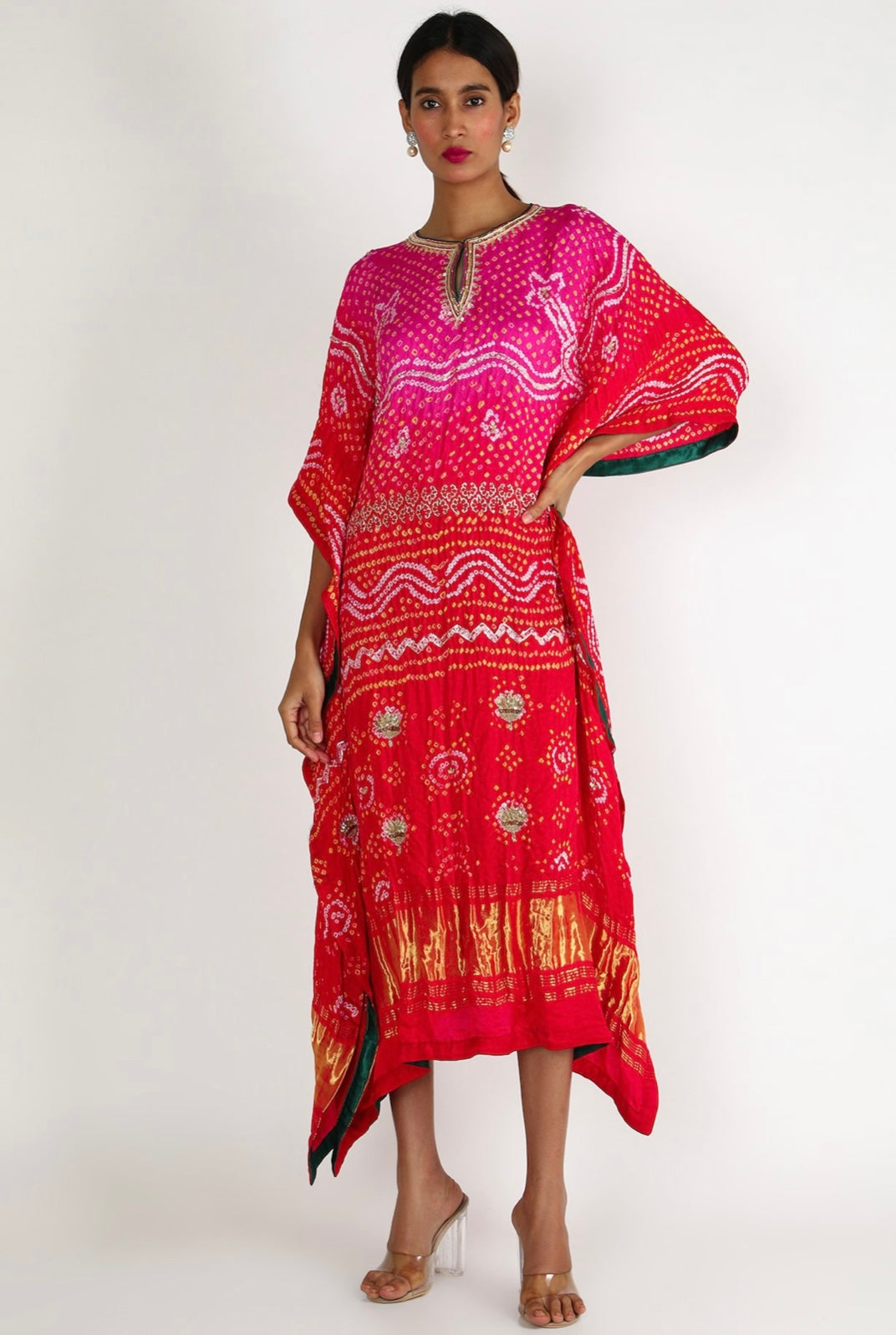 Red-Pink Embroidered Kaftan